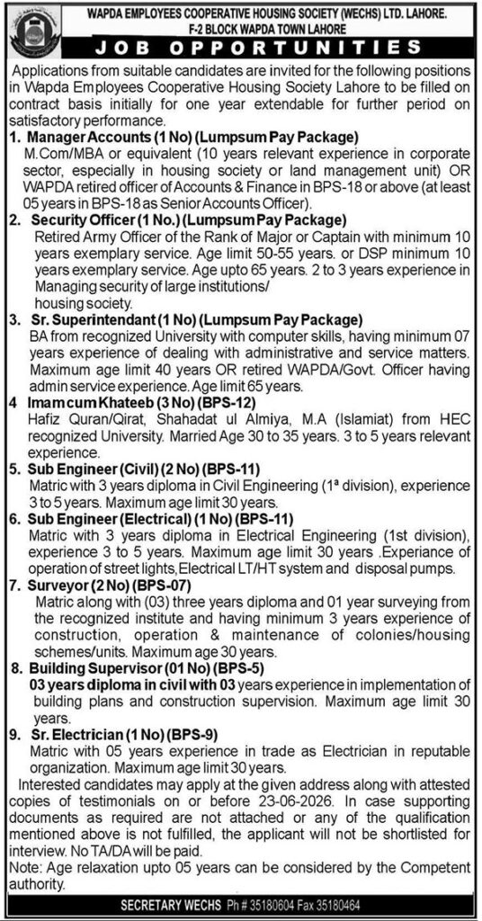 Wapda Housing Society Jobs Latest Management Openings