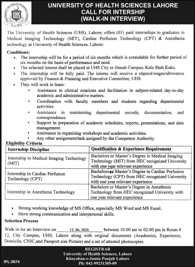 Latest University of Health Sciences Management Posts 2026