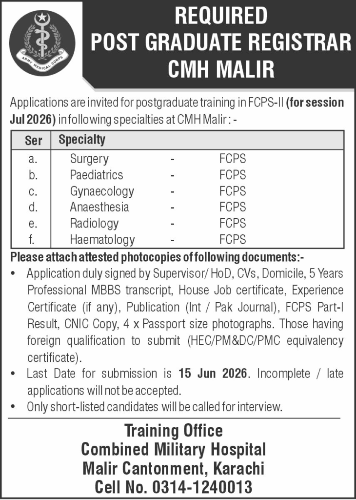 Latest Combined Military Hospital CMH Medical Posts 2026