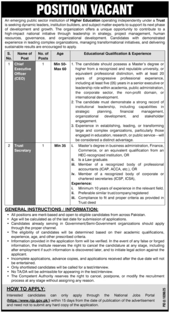 Chief Executive Officer Jobs Stunning Islamabad Management Posts