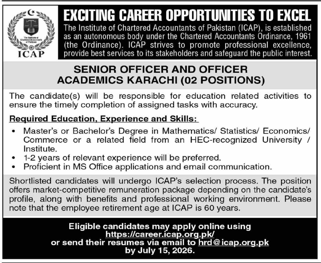 ICAP Jobs Exciting Academic Officer Roles in Sindh