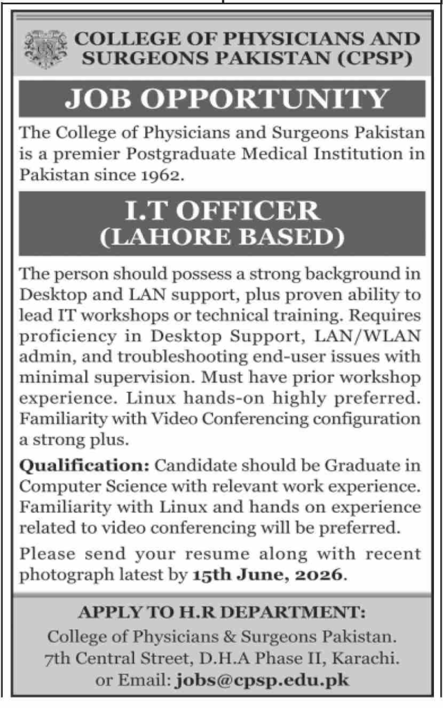 Latest College of Physicians and Surgeons Pakistan Education Posts 