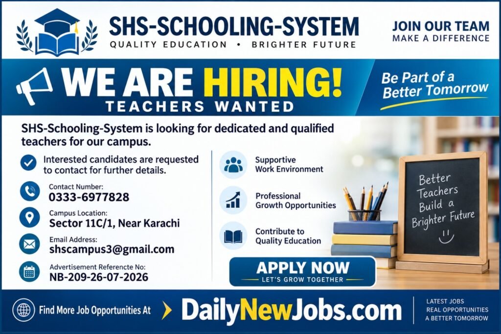 SHS School System Karachi Teacher and Front Desk Jobs 2026