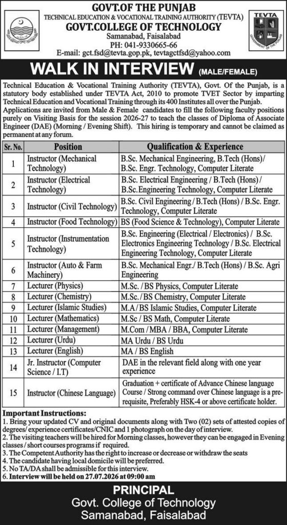 Government College of Technology Jobs 2026 Best Career Guide