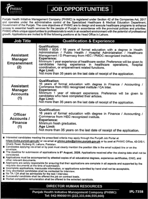 PHIMC Jobs 2026 Best Management Posts for Graduates