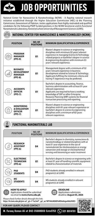 National Center for Nanoscience and Nanotechnology Jobs 2026