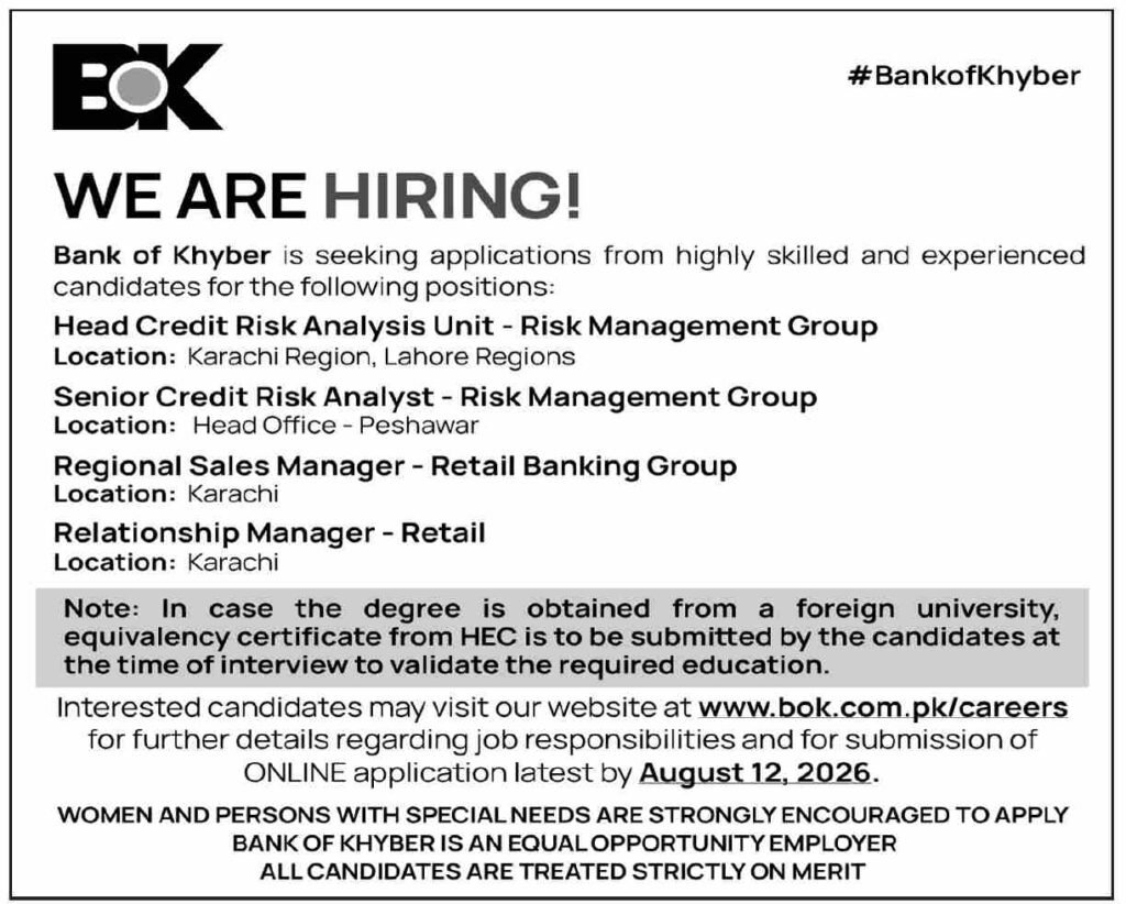 The Bank of Khyber Jobs 2026 Careers Apply Online