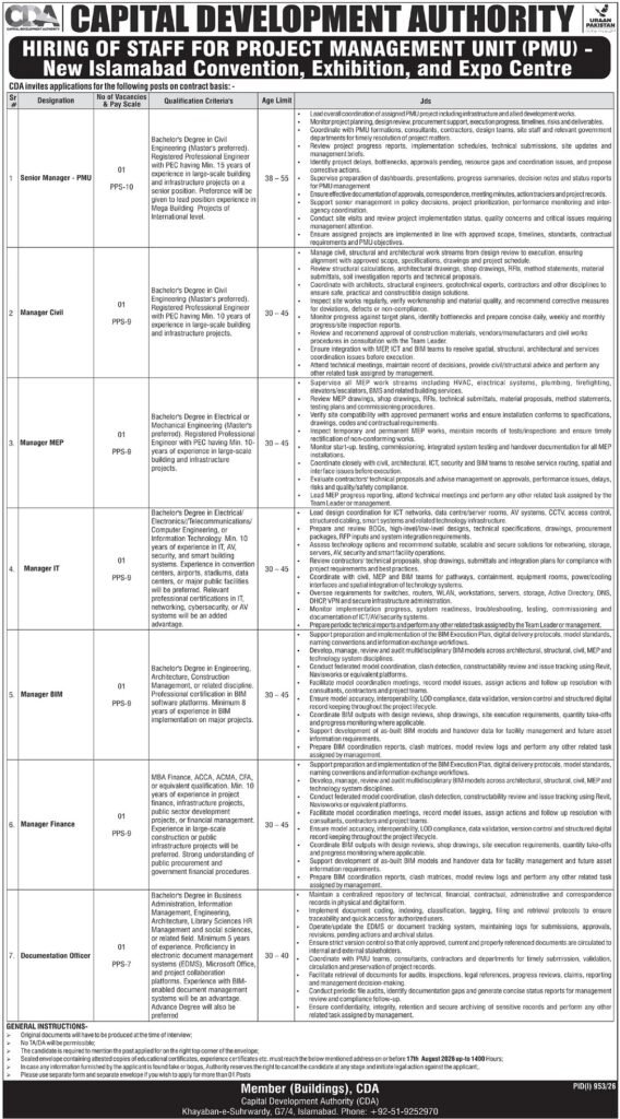 Capital Development Authority Jobs 2026 Management Posts