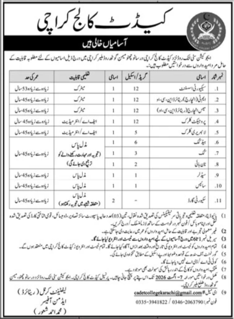 Cadet College Jobs 2026 Apply Online