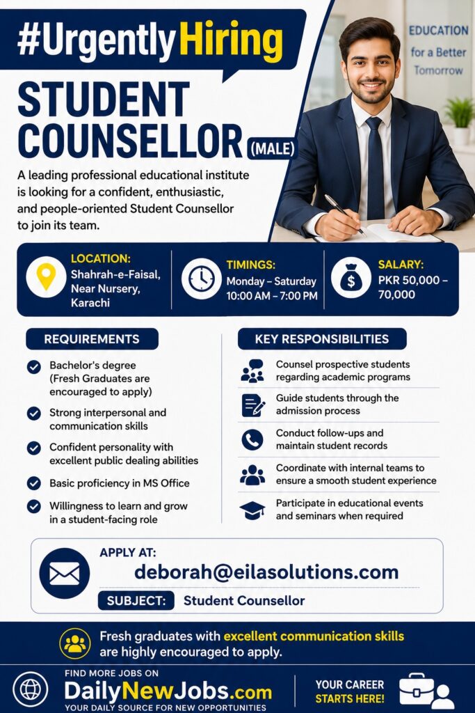 Student Counsellor Male Best Exclusive Salary Job