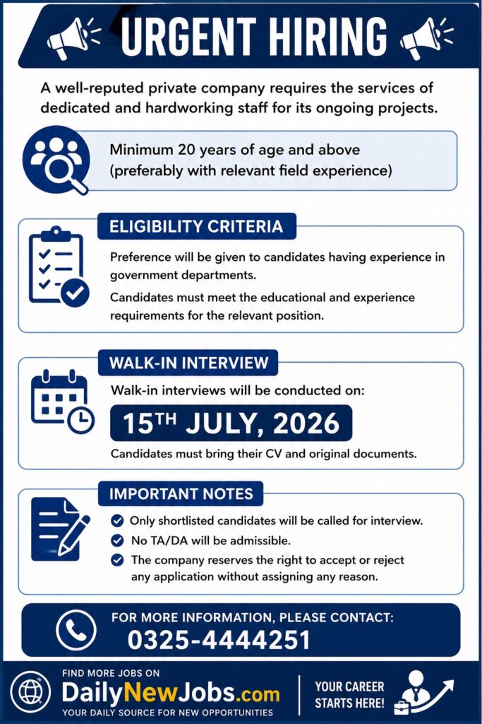 Canal View Cooperative Housing Society Lahore Job 2026