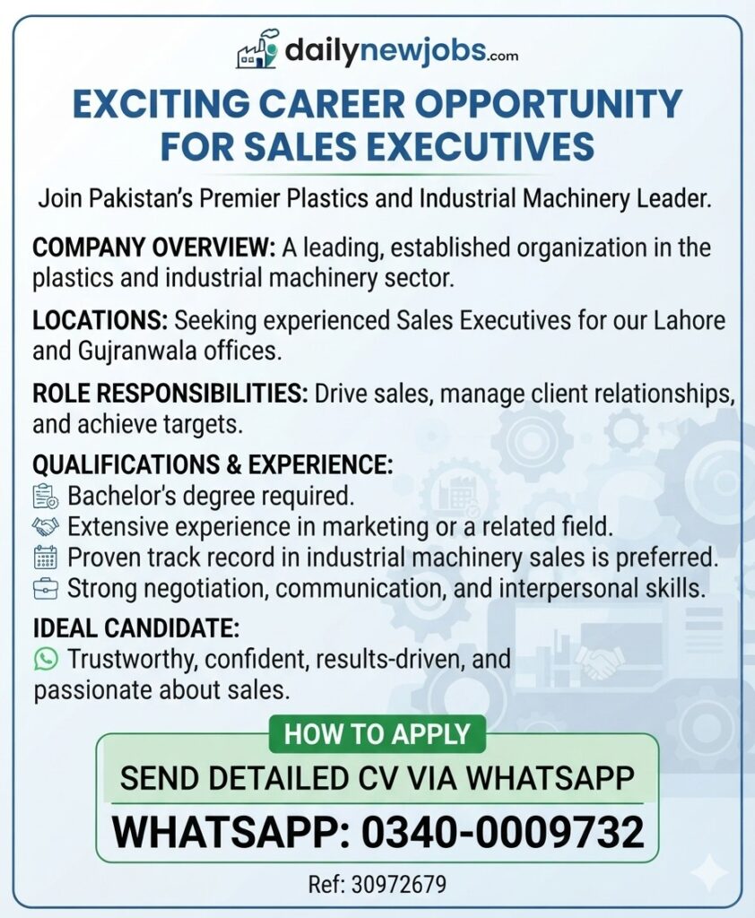 Plastic Sales Jobs Lahore 2026 Apply Now