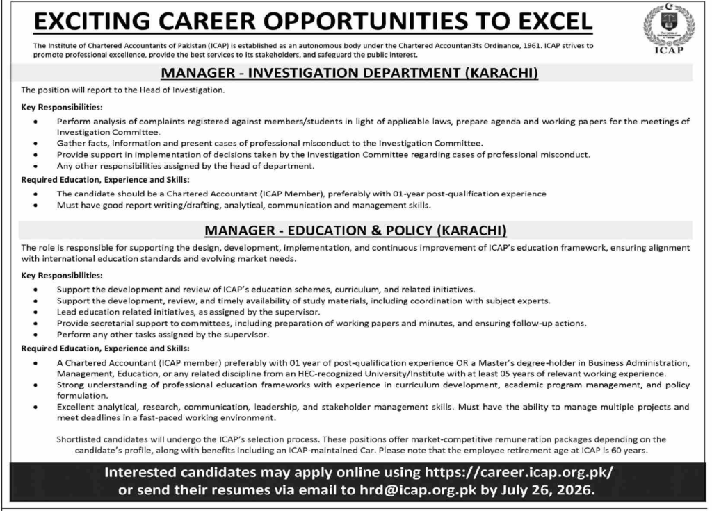 Manager Jobs at ICAP Latest Government Posts