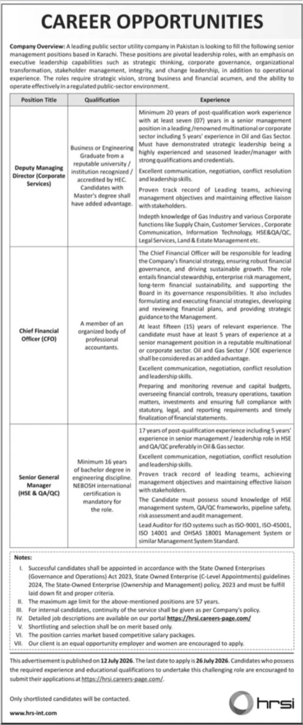 HRSI Karachi Jobs 2026 Latest Management Openings
