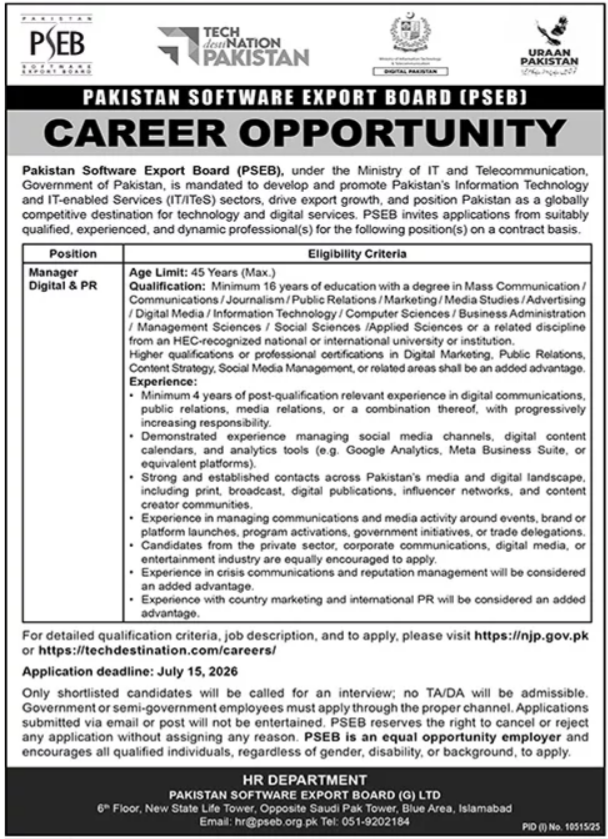 PSEB Islamabad Management Jobs 2026`