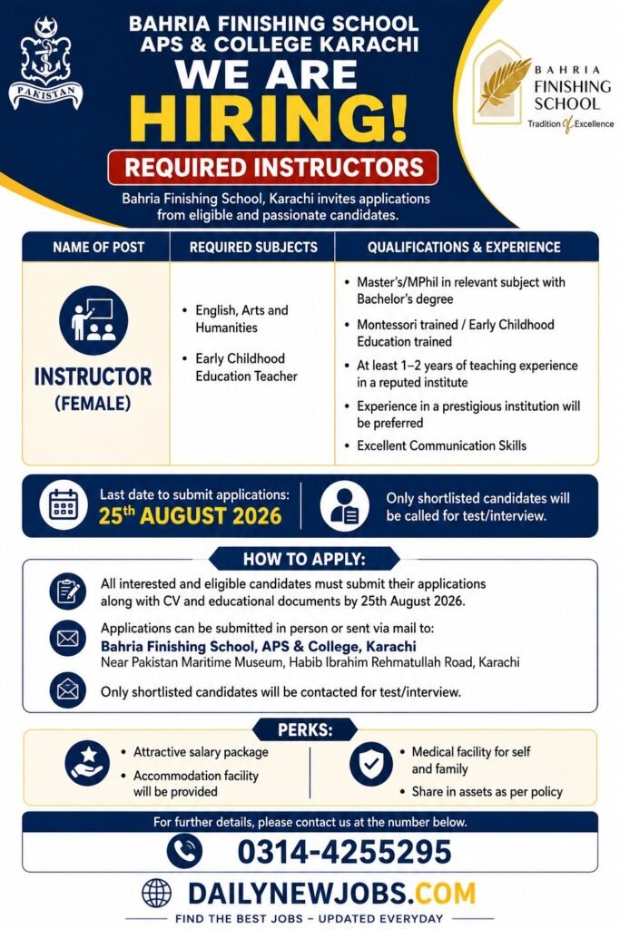 Bahria Finishing School Karachi Teaching Jobs 2026