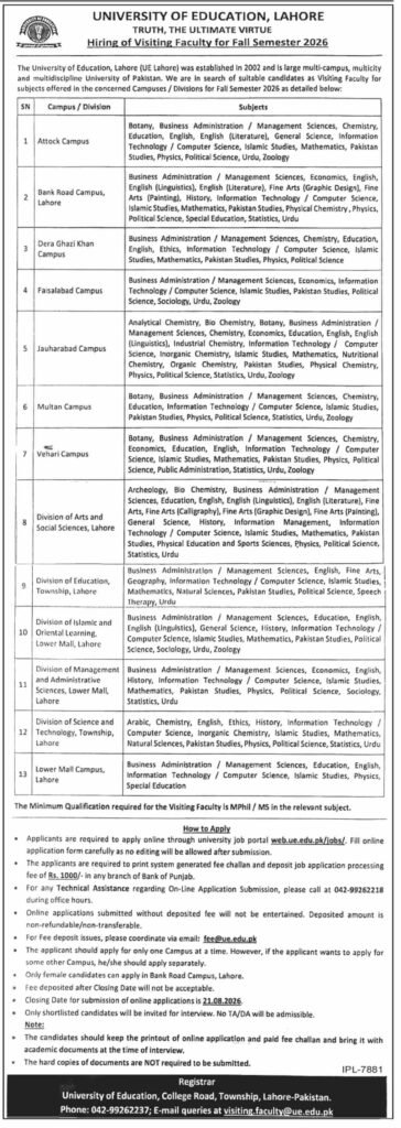 University of Education Teaching Jobs 2026 Apply Online