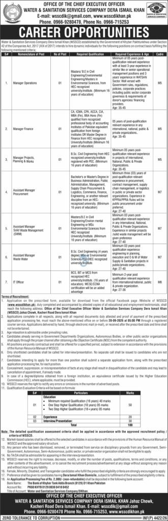 WSSCD career opportunities advertisement showing 7 management positions, qualifications and marking criteria
