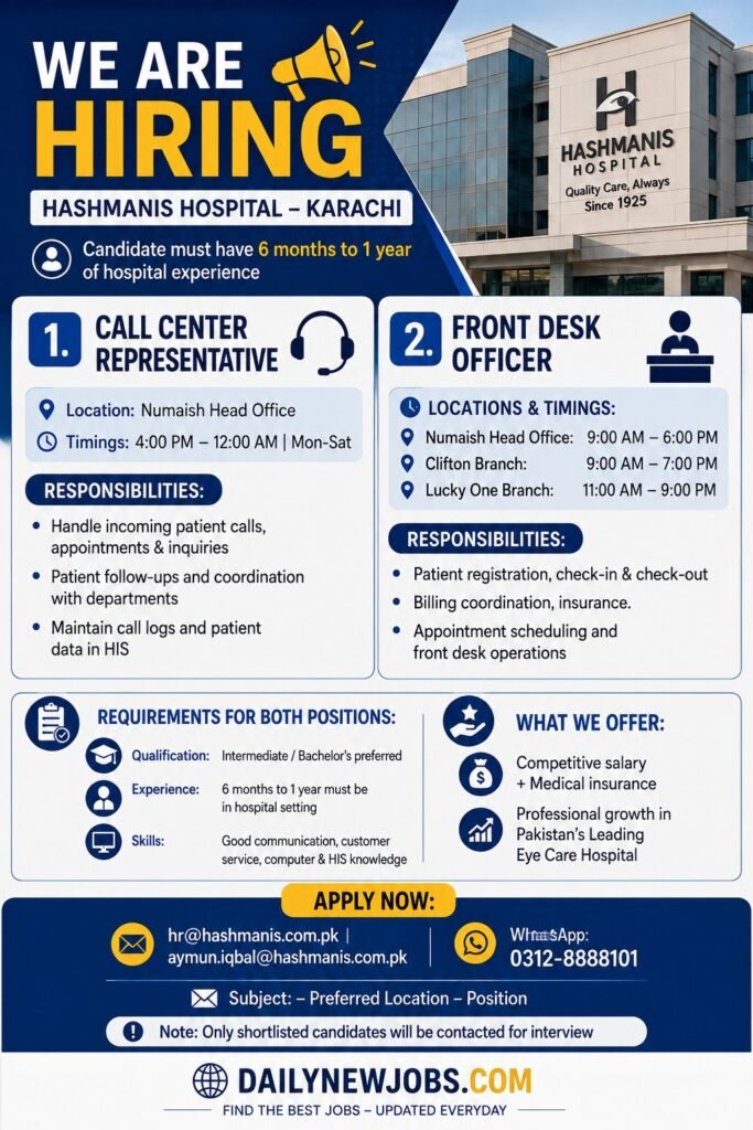 Hashmanis Hospital Jobs 2026 Apply Now
