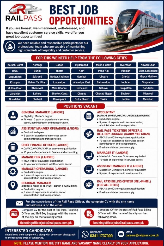 RailPass Karachi Jobs Latest Management Posts Apply Now