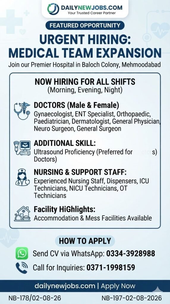 Hospital Clinic Karachi Medical Staff Jobs 2026 