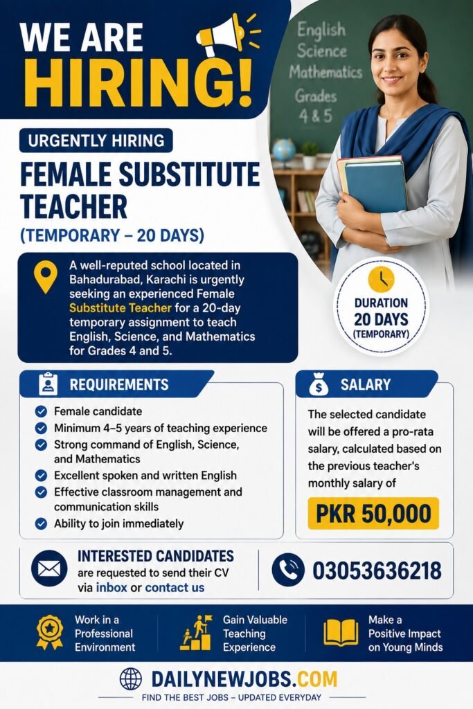 Female  Teacher Jobs in Karachi Bahadurabad 2026