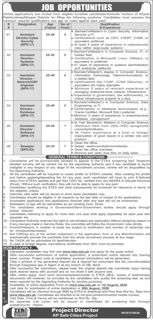 KPK Safe City Project Jobs 2026 Apply Online