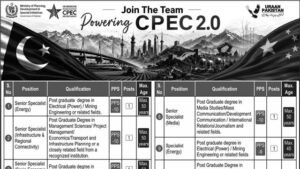 Illustration of specialists reviewing infrastructure and energy project data, representing CPEC 2.0 jobs 2026