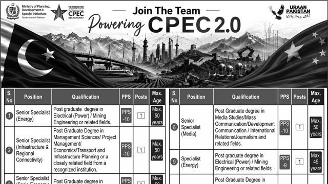 Illustration of specialists reviewing infrastructure and energy project data, representing CPEC 2.0 jobs 2026