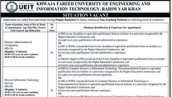 KFUEIT Rahim Yar Khan situation vacant advertisement header