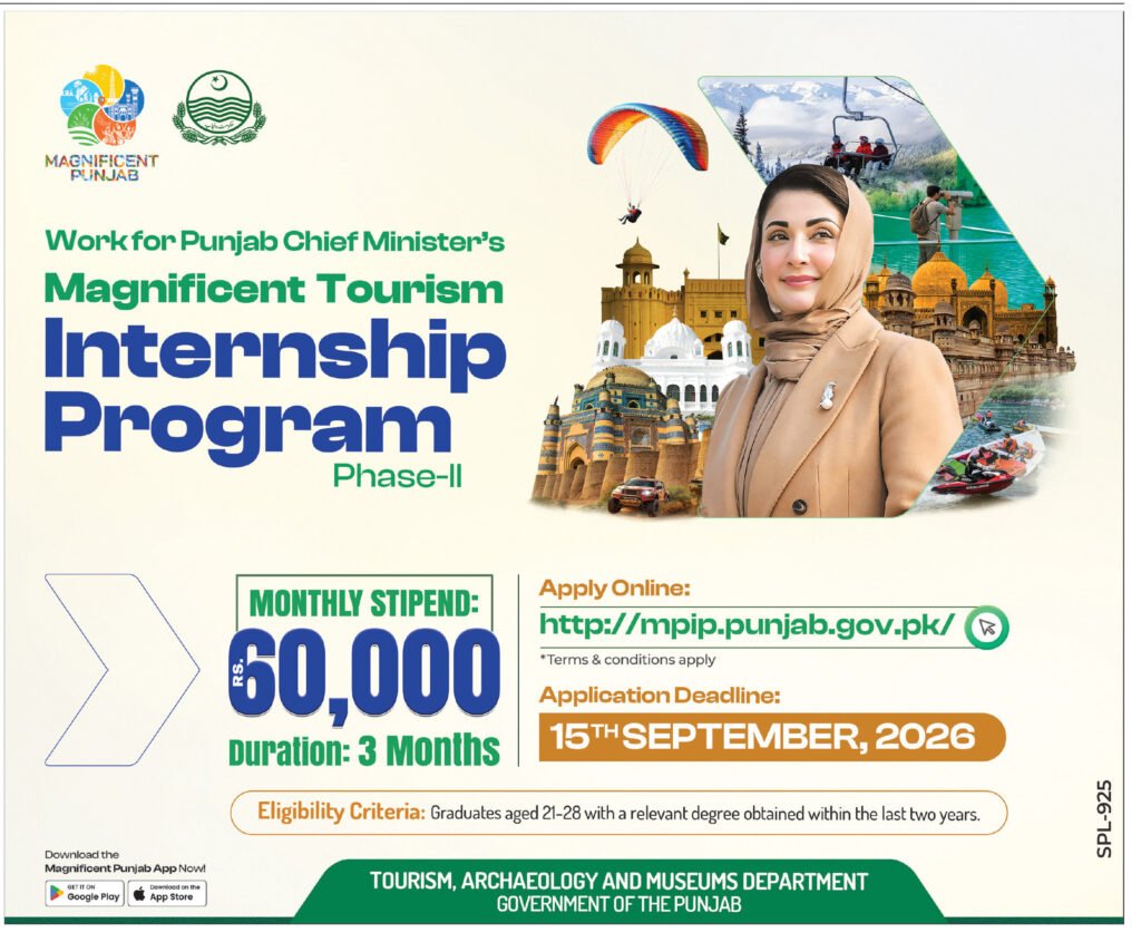 Magnificent Tourism Internship Program advertisement showing stipend, duration and eligibility criteria