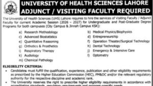 Illustration of a university lecturer teaching health sciences subjects, representing UHS Lahore visiting faculty jobs 2026