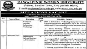 Rawalpindi Women University situations vacant advertisement header