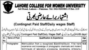 Lahore College For Women University recruitment advertisement header