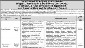 PCMU Peshawar 2026 recruitment for project, engineering, data and media posts in KP