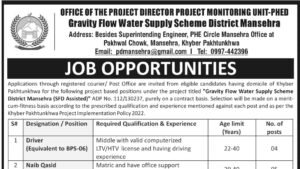 Project Monitoring Unit PHED Mansehra job opportunities advertisement header
