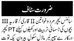Superior Model School Peshawar staff required advertisement 2026