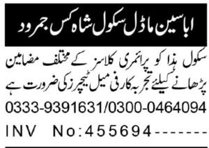 Abaseen Model School Shah Kas Jamrud advertisement header