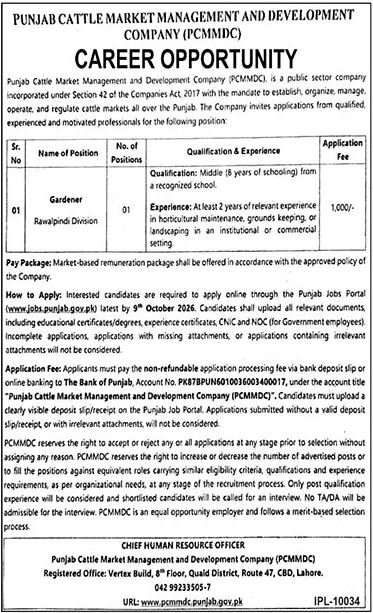 Punjab Cattle Market Management and Development Company jobs