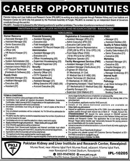 Pakistan Kidney and Liver Institute Research Center Rawalpindi career