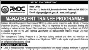 PMDC Islamabad Management Trainee Programme 2026
