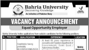 Bahria University Karachi Hiring Manager Accounts and Assistant Director