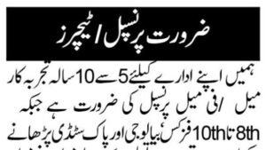 ICMS School System Peshawar Hiring Experienced Principal and Teachers