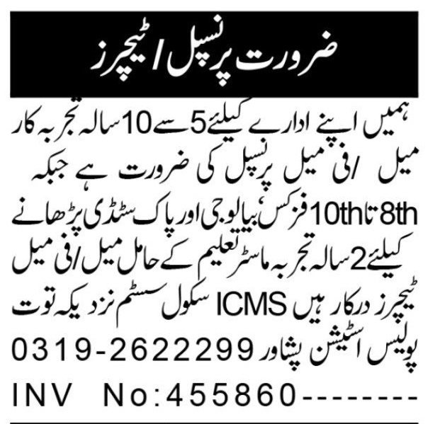ICMS School System jobs Peshawar